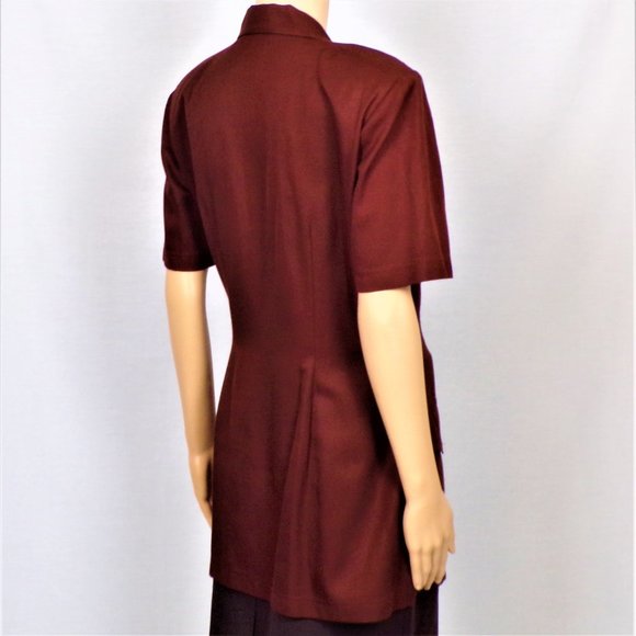 VICTORIA SOIE size 6 brown silk-blend short-sleeve tunic top dry clean or HW - Picture 6 of 14